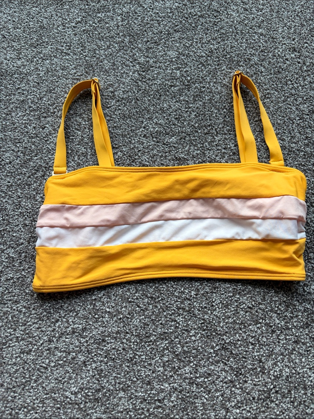 Time and Tru Yellow Pink White Striped Bandeau Bikini Top